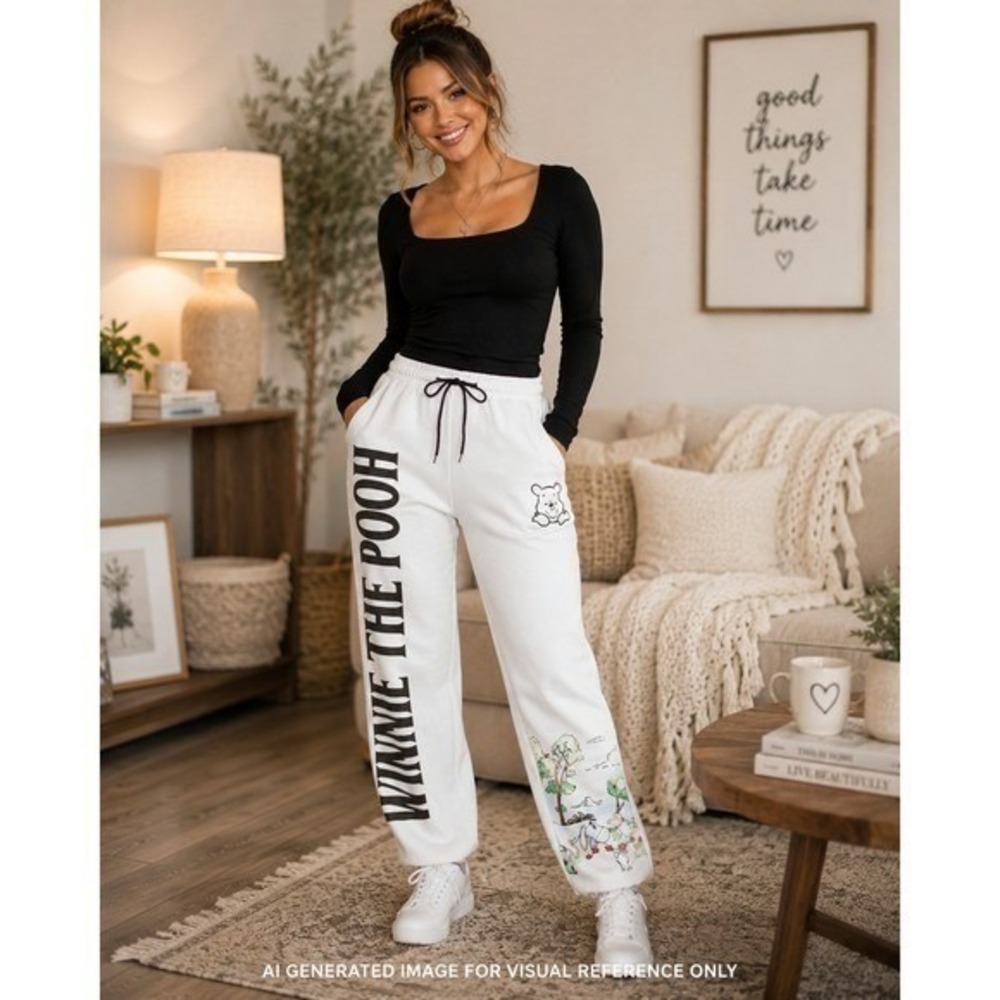Disney Winnie the Pooh Graphic Jogger Pants Winter White Juniors XL New NWT